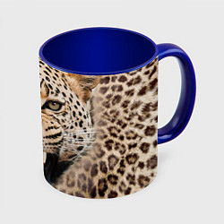 Кружка 3D Взгляд леопарда, цвет: 3D-белый + синий