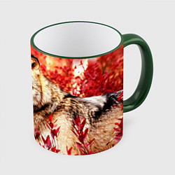 Кружка 3D Осенний волк, цвет: 3D-зеленый кант