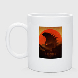Кружка керамическая Godzilla and red sun, цвет: белый