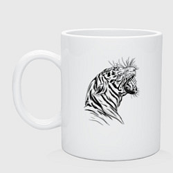 Кружка керамическая Чёрно белый рисунок тигра, цвет: белый