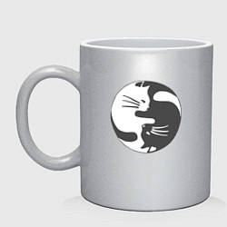 Кружка керамическая Коты инь янь 01, цвет: серебряный