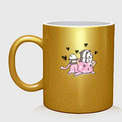 Кружка керамическая Котик с пандочками, цвет: золотой