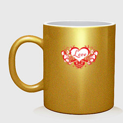 Кружка керамическая Любовное Сердце Love, цвет: золотой