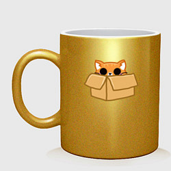 Кружка керамическая Котик в коробке, цвет: золотой