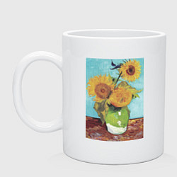 Кружка керамическая Vase with Three Sunflowers Подсолнухи, цвет: белый