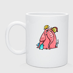 Кружка керамическая Розовая слоника со слонятами, цвет: белый