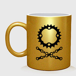 Кружка керамическая Велосипедная цепь и звездочка цвета золотой — фото 1