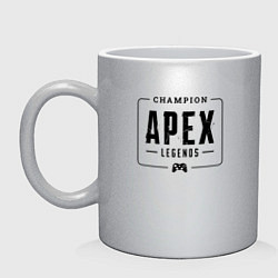 Кружка керамическая Apex Legends gaming champion: рамка с лого и джойс, цвет: серебряный