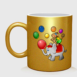 Кружка керамическая Обезьянка на слоне, цвет: золотой