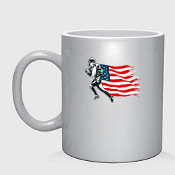 Кружка керамическая Американский футбол с флагом США, цвет: серебряный