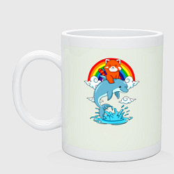 Кружка керамическая Красная панда верхом на дельфине, цвет: фосфор