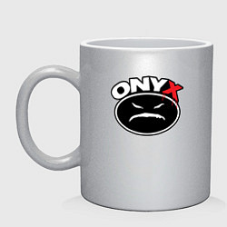 Кружка керамическая Onyx - black logo, цвет: серебряный