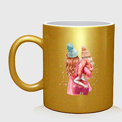Кружка керамическая Мама с дочкой, цвет: золотой