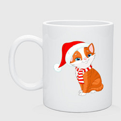 Кружка керамическая Новогодний рыжий кот, цвет: белый