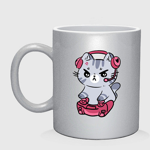Кружка Котёнок заядлый игроман / Серебряный – фото 1