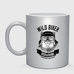 Кружка керамическая Дикий байкер манул, цвет: серебряный