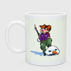 Кружка керамическая Убийца Снеговиков - девушка с огнемётом, цвет: фосфор
