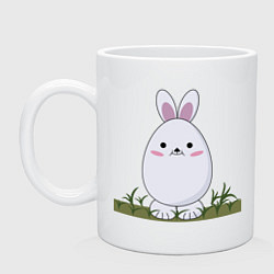 Кружка керамическая Круглый заяц стоит на траве, цвет: белый