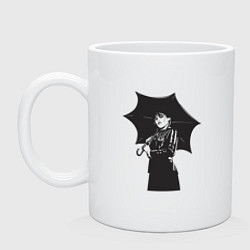 Кружка керамическая Уэнсдей Аддамс с зонтом черно-белый, цвет: белый