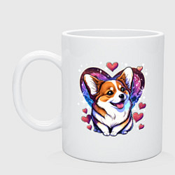 Кружка керамическая Корги с сердечками и блестками, цвет: белый