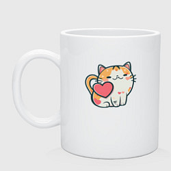 Кружка керамическая Котик с сердечками, цвет: белый