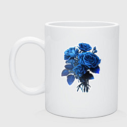 Кружка керамическая Букет и синие розы, цвет: белый