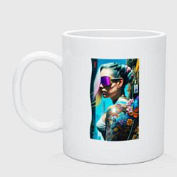 Кружка керамическая Brave girl - cyberpunk - neural network, цвет: белый