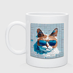 Кружка керамическая Цифровой кот в темных очках, цвет: белый