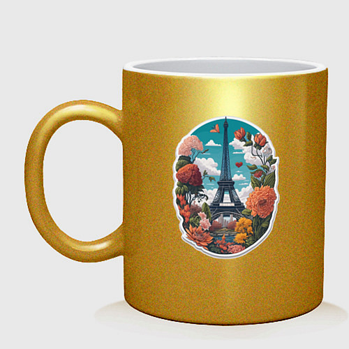 Кружка Эйфелева башня в цветах / Золотой – фото 1