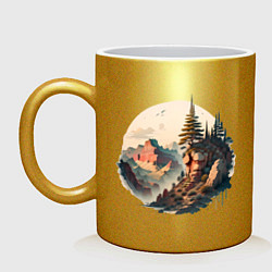 Кружка керамическая Горы в стиле моротай, цвет: золотой
