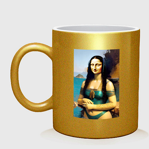 Кружка Мона Лиза на пляже - Биарриц - Франция / Золотой – фото 1