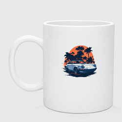 Кружка керамическая Порше, пальмы и закат, цвет: белый