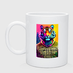 Кружка керамическая Городской тигр - нейросеть, цвет: белый