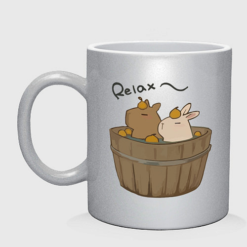 Кружка Милая капибара с зайчиком и апельсинкой / Серебряный – фото 1