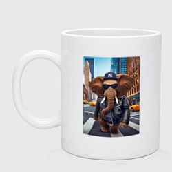 Кружка керамическая Funny elephant - a New Yorker - ai art, цвет: белый