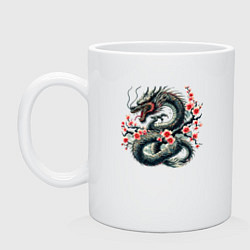 Кружка керамическая Japanese dragon and sakura - irezumi, цвет: белый