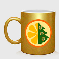 Кружка керамическая Елка мандарин праздник, цвет: золотой