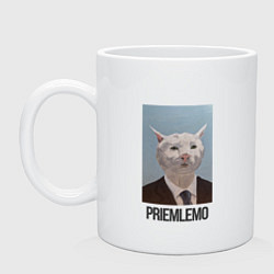 Кружка керамическая Приемлемо - кот мем в живописи, цвет: белый