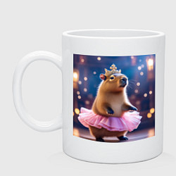 Кружка керамическая Мем капибара балерина в розовой юбочке и короне, цвет: белый