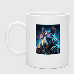 Кружка керамическая Крутой чувак бультерьер - киберпанк, цвет: белый