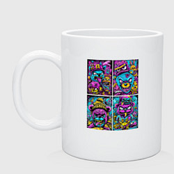 Кружка керамическая Яркие неоновые картинки с монстрами, цвет: белый