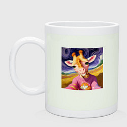 Кружка керамическая Селфи жирафа, цвет: фосфор