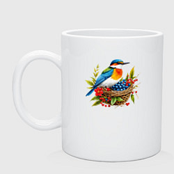 Кружка керамическая Птичка в корзинке с ягодами, цвет: белый