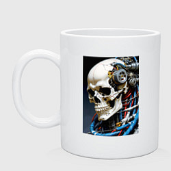 Кружка керамическая Кибер череп - нейроарт фантазия, цвет: белый