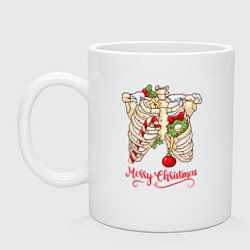Кружка керамическая Merry Christmas - skeleton, цвет: белый