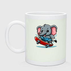 Кружка керамическая Слонёнок крутой скейтбордист - нейроарт, цвет: фосфор
