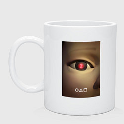 Кружка керамическая Кукла убийца - Игра в кальмара, цвет: белый