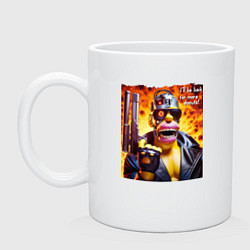 Кружка керамическая Гомер Симпсон и Арнольд Шварценеггер - коллаба, цвет: белый