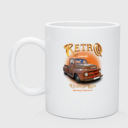 Кружка керамическая Ретро гараж и автомобиль Ford F, цвет: белый