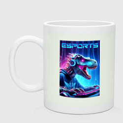 Кружка керамическая Tyrannosaurus is esports player - neon glow, цвет: фосфор